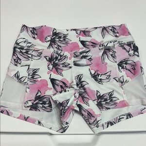 Pink and White Athletic Shorts with Tropical Print